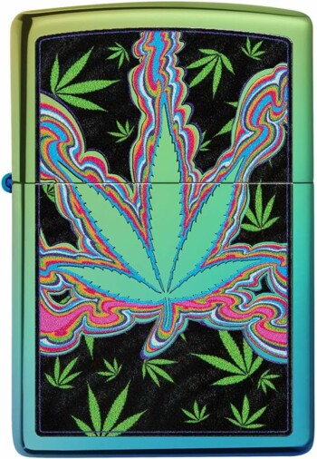 Zippo Sturmfeuerzeug Cannabis Design - Blue Green High Polish Teal Finish