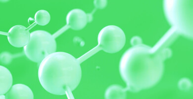 Hellgrüne Molekülstrukturen auf einem grünen Hintergrund
