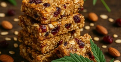 Knusprige Cannabis Müsliriegel mit Nüssen, Cranberries & Honig