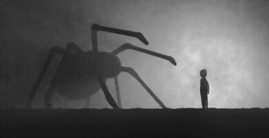 ueberdiemensional_grosse_spinne_im_nebel_vor_einem_menschen