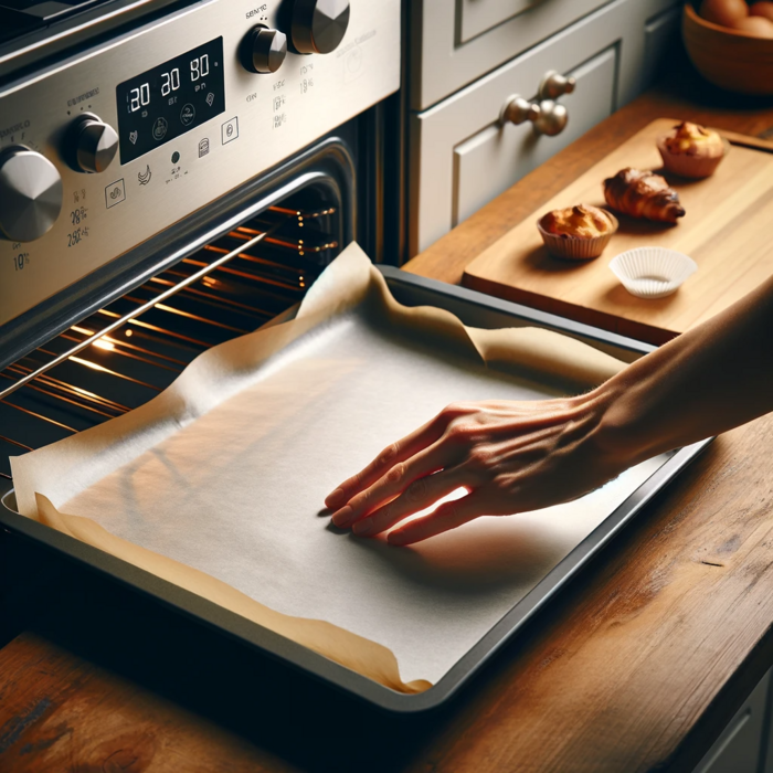 Backofen vorheizen und Backpapier auslegen